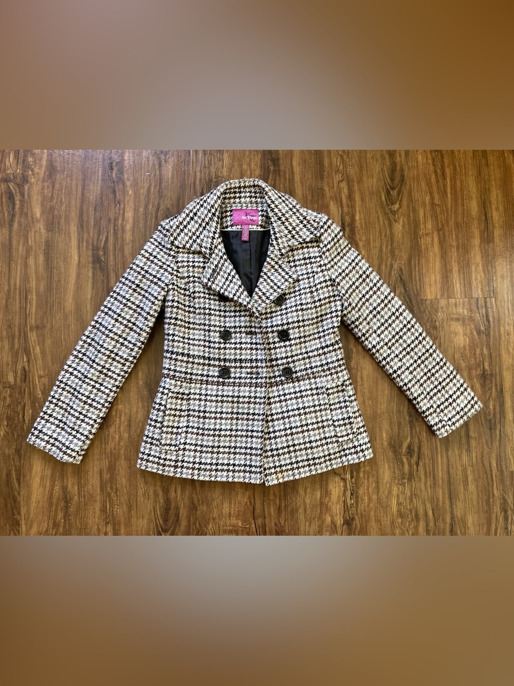 Epic Threads Black and White Houndstooth Double-Breasted Peacoat Girls Size XL
